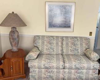 King Hickory Love Seat, Lamp, Oak Side Table, Art