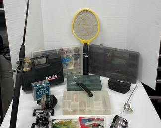 Fishing Tackle Boxes With Fishing Lewers Hooks,Fishing Rods, Casting Reels, Electronic Fly Swatter