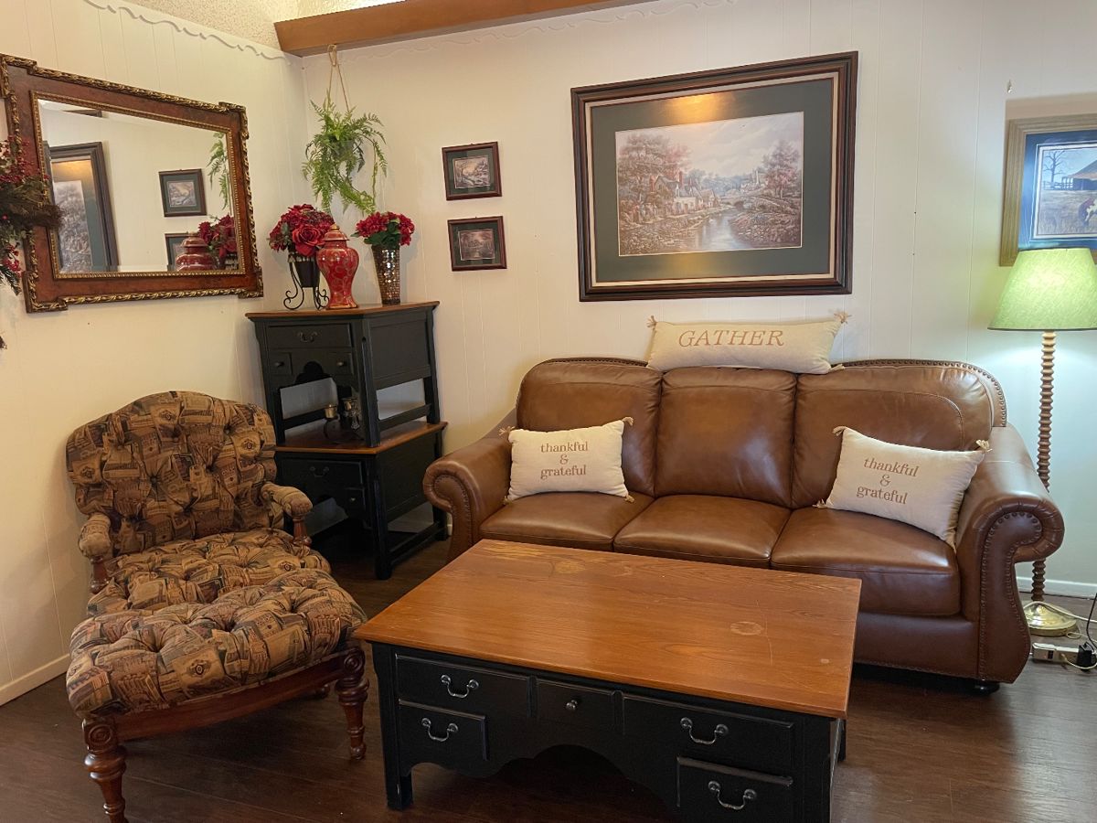 Gorgeous Leather Furniture. Sofa, Loveseat, Chair Rustic Coffee Table and matching end tables