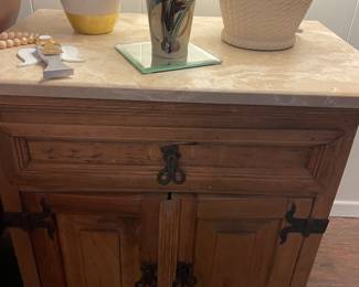 Two Rustic Wooden Side Table with Marble tops
