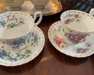 Vintage Royal Albert Floral Birthday Month teacups and saucers