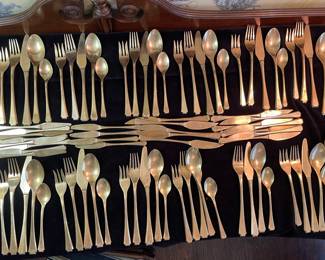 Large 12 Place settings Set of Gold Flatware 