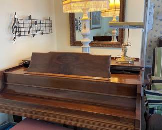 Vintage Baby Grand Piano and matching bench 