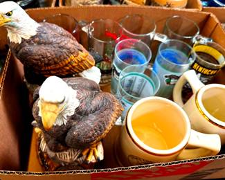 F.O.E. Fraternal Order of The Eagles Whiskey Decanters and Kentucky Derby Glasses