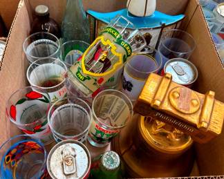 Kentucky Derby Glasses, NFL HOF Whiskey Decanter and Liberty Bell Decanter