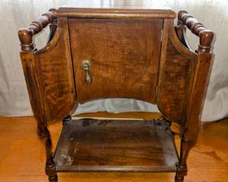 Antique Traditional Wood Copper Lined Smoke Stand Humidor Cabinet