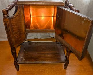Antique Traditional Wood Copper Lined Smoke Stand Humidor Cabinet