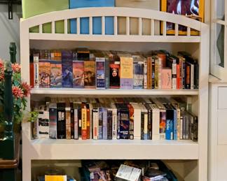Books, Paperbacks, Audio, VHS, Cookbooks....so many! Wood Bookcases