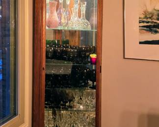 Corner Wooden Light Up Curio Cabinet with Glass Shelves (2)