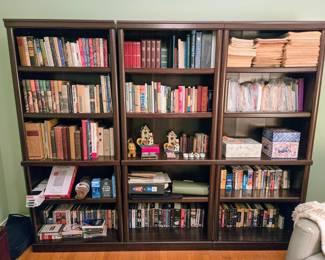 Books, Paperbacks, Audio, VHS, Cookbooks....so many! Wood Bookcases