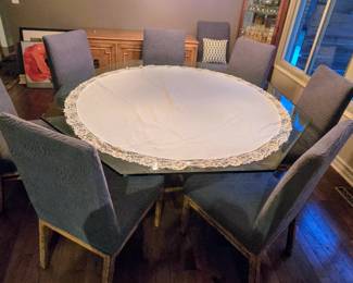 Ficks Reed Large Glass Dining Room Table with 8 Matching Chairs