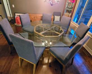 Ficks Reed Large Glass Dining Room Table with 8 Matching Chairs