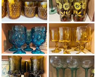 MCM glassware including LE SMITH moon and stars aqua goblets