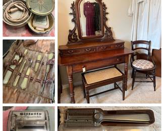 Beautiful dressing table and antique grooming accessories.