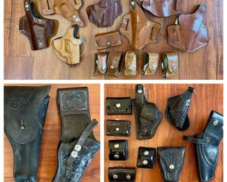 Very large collection toon of police belts and leather holsters ( Bucheimer, Don Hume, Strong, Bianchi and Braver to name a few). Also leather bullet case holders ( Safariland, Bucheimer, SD Myers, Don Hume and BT Crump)