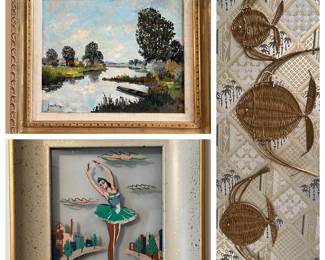 Original art, light up ballerina piece and cool fish.