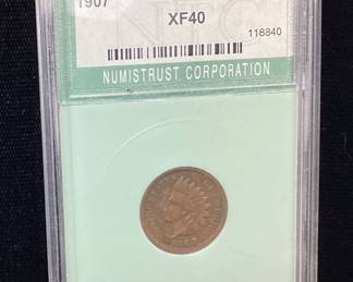 1907 INDIAN HEAD PENNY, GRADED XF40, NTC