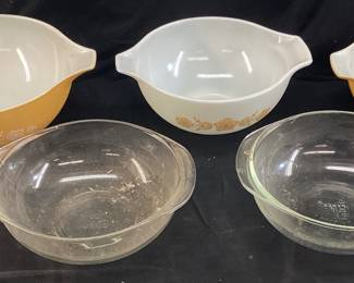 (5) VTG. PYREX CINDERELLA MIXING BOWLS & GLASS MIXING BOWLS