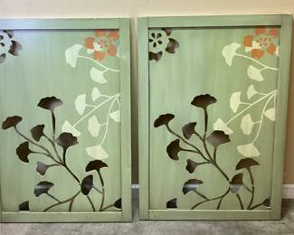 PAIR OF FLORAL CARVED & PAINTED WOOD ART