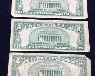 (3) 1953-A & 1953-B $5 DOLLAR SILVER CERTIFICATES
