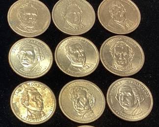 (13) ASSORTED PRESIDENTIAL DOLLARS, GEORGE WASHINGTON, WILLIAM MCKINLEY, JAMES MONROE, ZACHARY TAYLOR, ULYSSES S. GRANT, FRANKLIN PIERCE