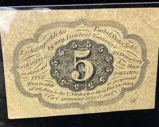 1862 U.S. POSTAGE CURRENCY 5cent FIRST ISSUE