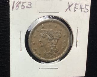 1853 BRAIDED HAIR LARGE CENT, est. XF45