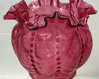 FENTON MELON RIB CRANBERRY GLASS VASE