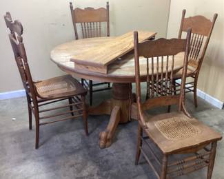 VTG. CLAW FOOT TABLE & 4 CANE SEAT CHAIRS