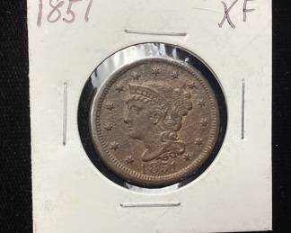  1851 BRAIDED HAIR LARGE CENT, est. XF