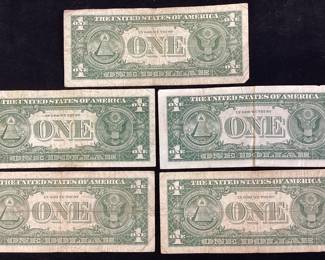 (5) BLUE SEAL $1 DOLLAR SERIES 1957 SILVER CERTIFICATES, 1957 A & B