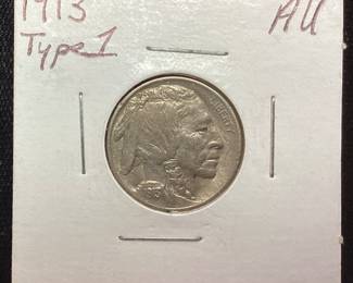 1913 TYPE 1 INDIAN HEAD BUFFALO NICKEL, est. AU