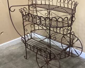 VTG. WROUGHT IRON BAR FLOWER CART PLANTER