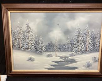 SNOW COVER WOODS SCENE SIGNED BARRISTER