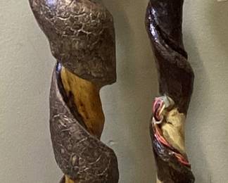 (2) HAND CARVED WALKING STICKS