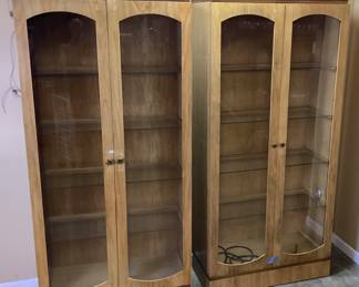 PAIR OF 5 SHELF RECESSED LIGHTING DISPLAY CASES