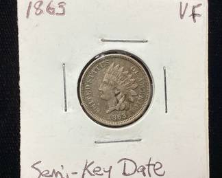 1863 SEMI-KEY DATE INDIAN HEAD PENNY, est. VF