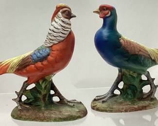 PAIR OF ITALIAN HAND PAINTED CERAMIC BIRDS, 11’’L