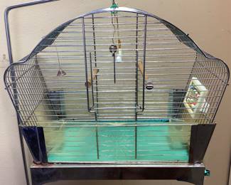 ART DECO CHROME BIRD CAGE & STAND