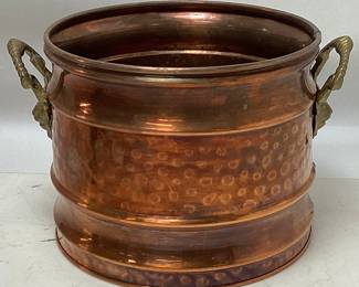 COPPER PLANTER w BRASS HANDLES