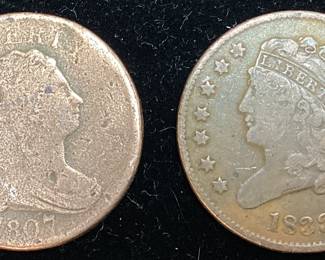 1807 DRAPED BUST & 1833 CLASSIC HEAD HALF CENTS