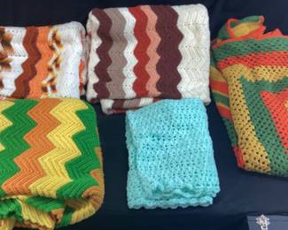 GROUP OF HANDMADE CROCHET AFGHAN THROW BLANKETS