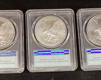 (3) 2022 SILVER AMERICAN EAGLES, MS70 GRADE