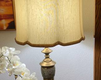Asian style embossed brass lamps (pair)