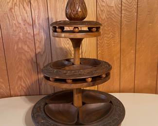 Carved wood lazy Susan, 3 tier from the Philippines