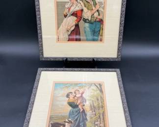 Beautiful Vintage Art In Archival Matted Frames * 1894 Courtship & Mother W/ Child