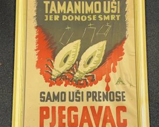 Framed Vintage WWII Propaganda Poster Croatia * 23”x18.5”
