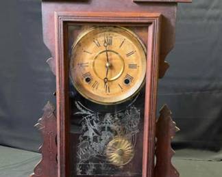 Antique Mantel Pendulum Clock * Has Key & Works!