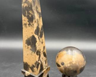 16” Pakistan Marble Obelisk & 7.5” Polished Sphere