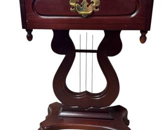 Italian Marble Topped Wooden Side Table * Unique Harp Detail